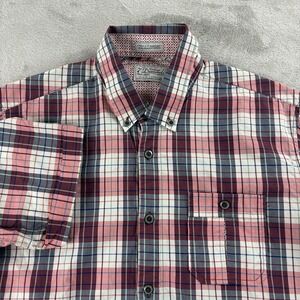 7 Diamonds Vintage Shirt Mens Size Small Red Blue‎ Plaid Short Sleeve Button Up